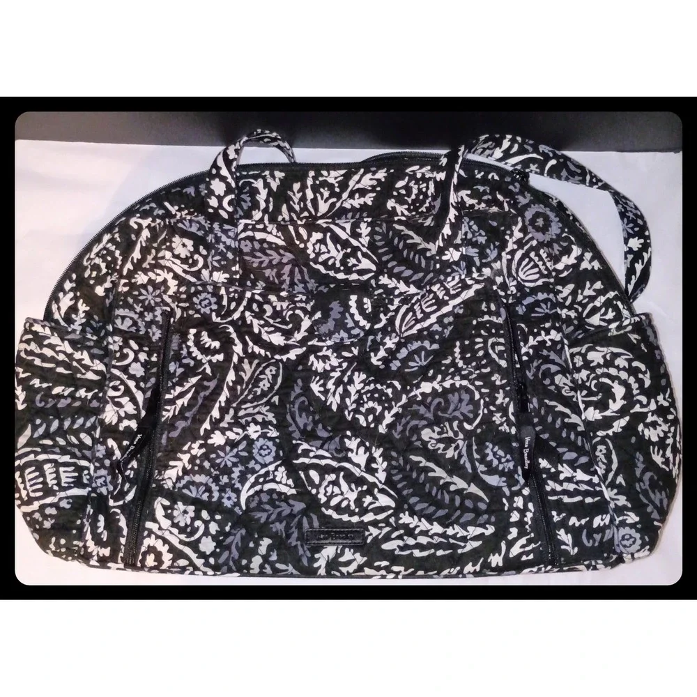 Vera Bradley Diaper Bag Women Large Black White Paisley Quilted Tote